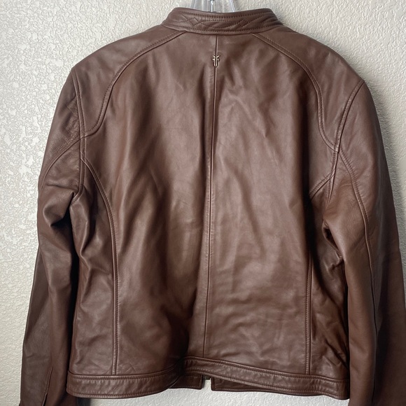 FRYE Women's Dark Brown Leather Jacket Full Zip Size: Large - Picture 8 of 11
